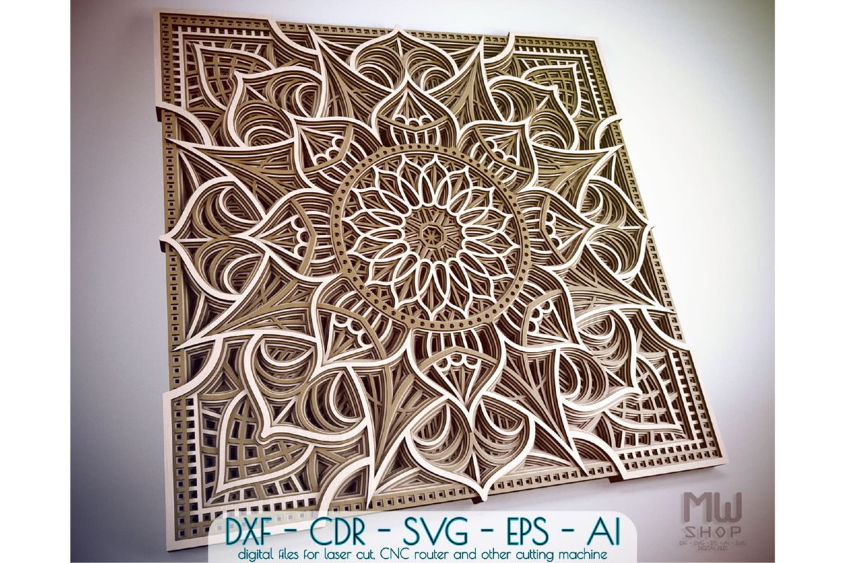 M93 - Flower Mandala DXF file, Multilayer Mandala Pattern example image 1