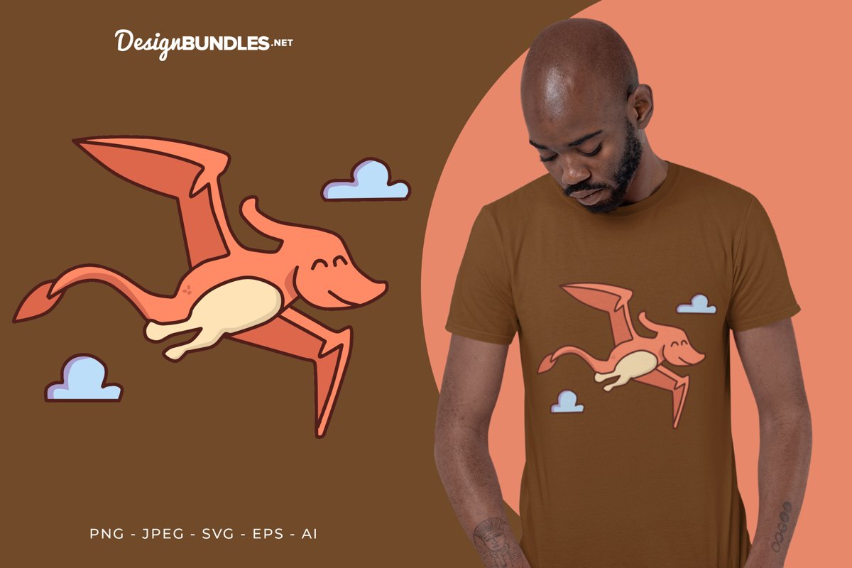 Flying Dino Vector Illustration For T-Shirt Design example image 1