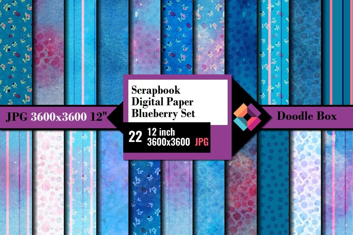 Scrapbook Digital Paper Blueberry set example image 1
