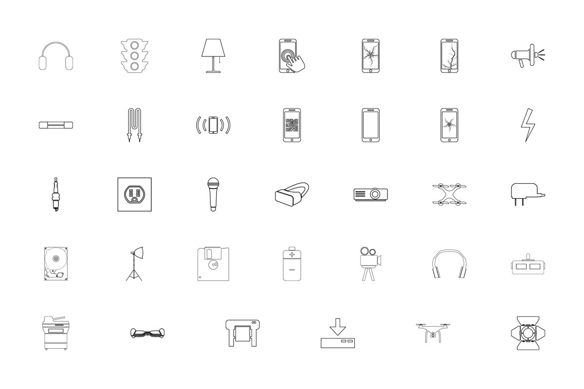 Electronics black color set outline style example image 1