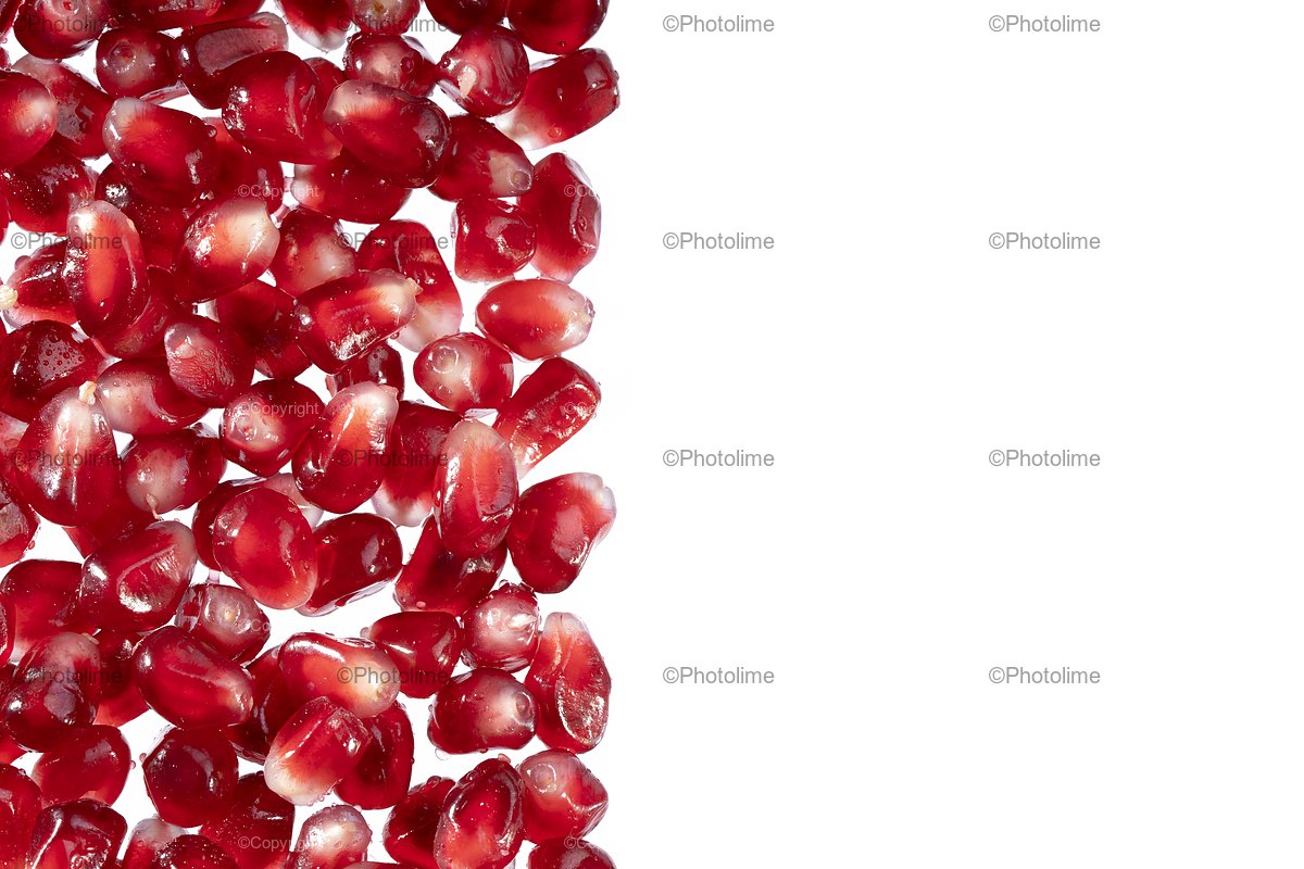Pomegranate or garnet red seeds frame creative layout. Juice example image 1