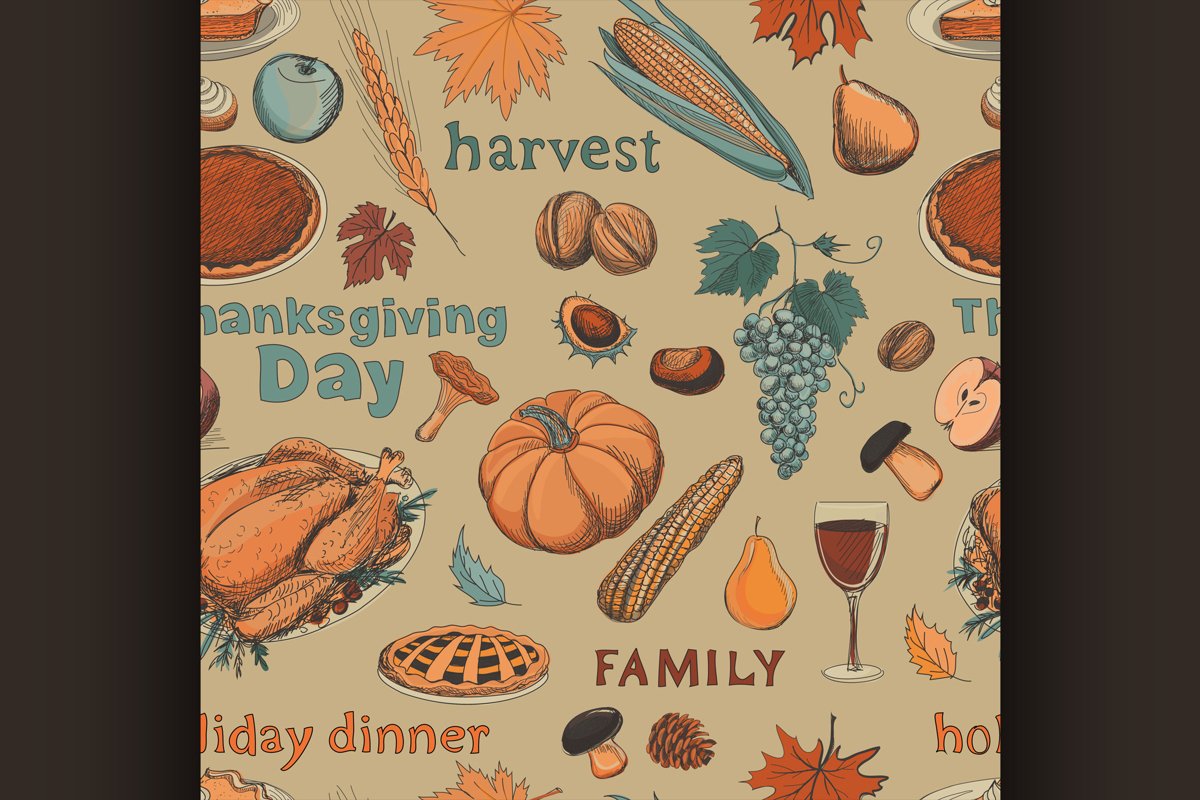 Hand drawn seamless pattern thanksgiving example image 1