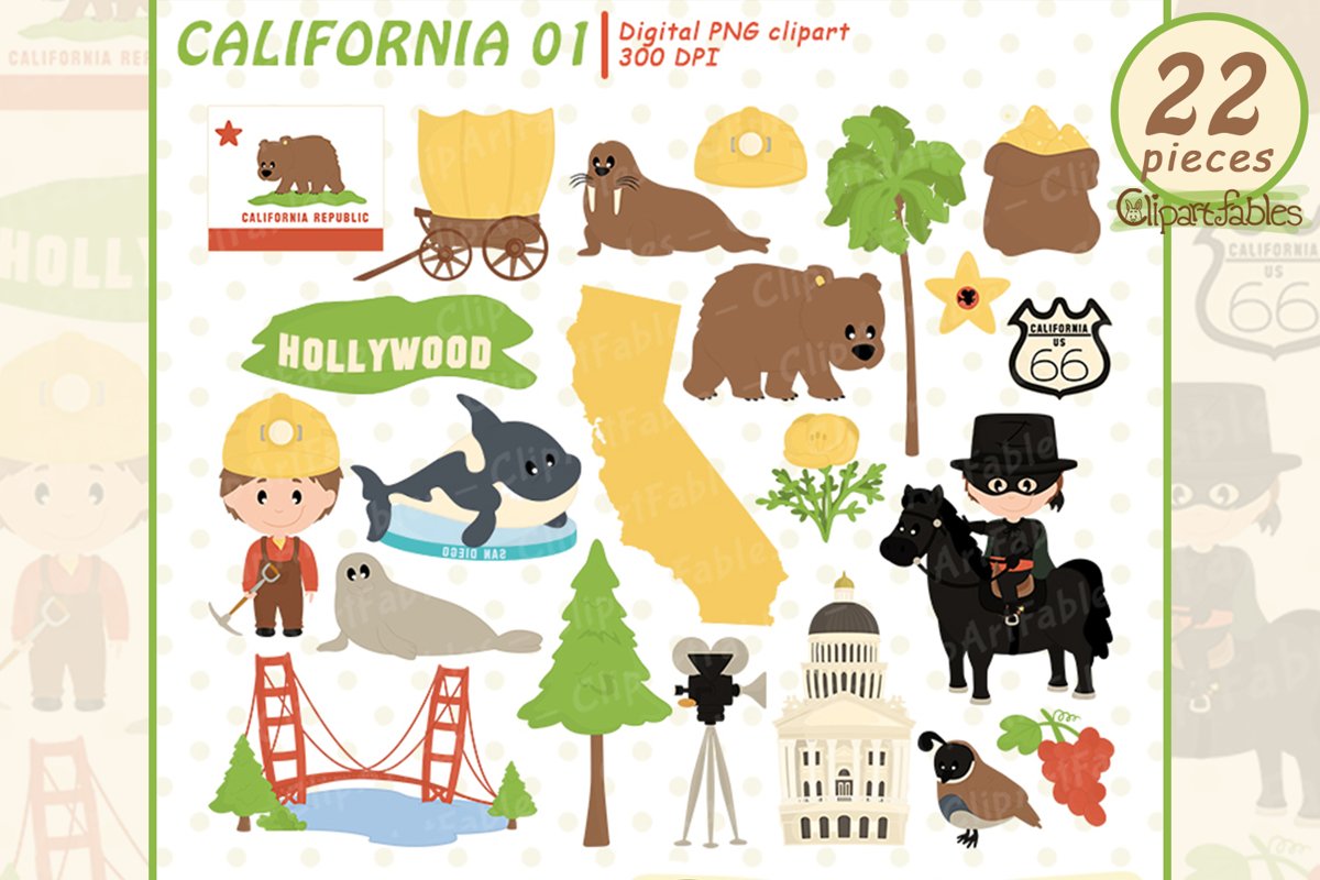 CALIFORNIA STATE clipart, Cute California bear - INSTANT art example image 1