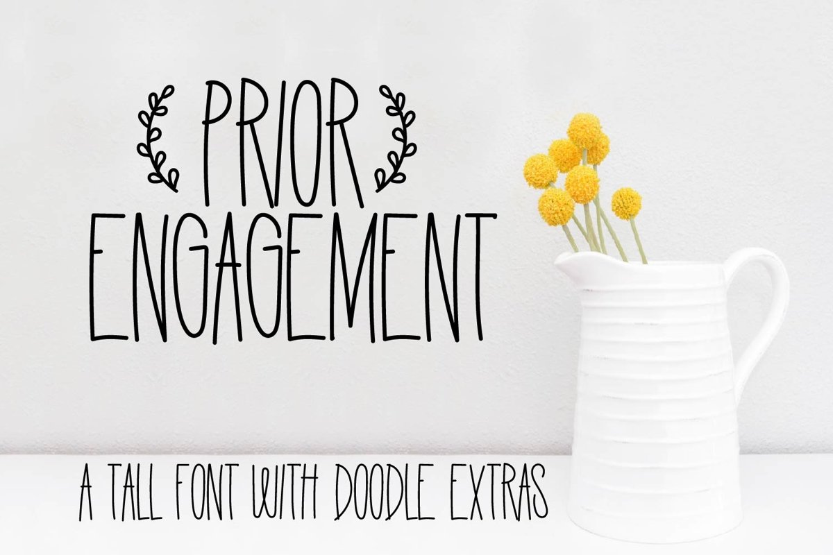 Prior Engagement - A Tall Font With Doodle Extras example image 1