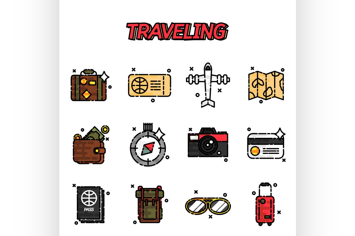 Travel Icons Set flat design example image 1