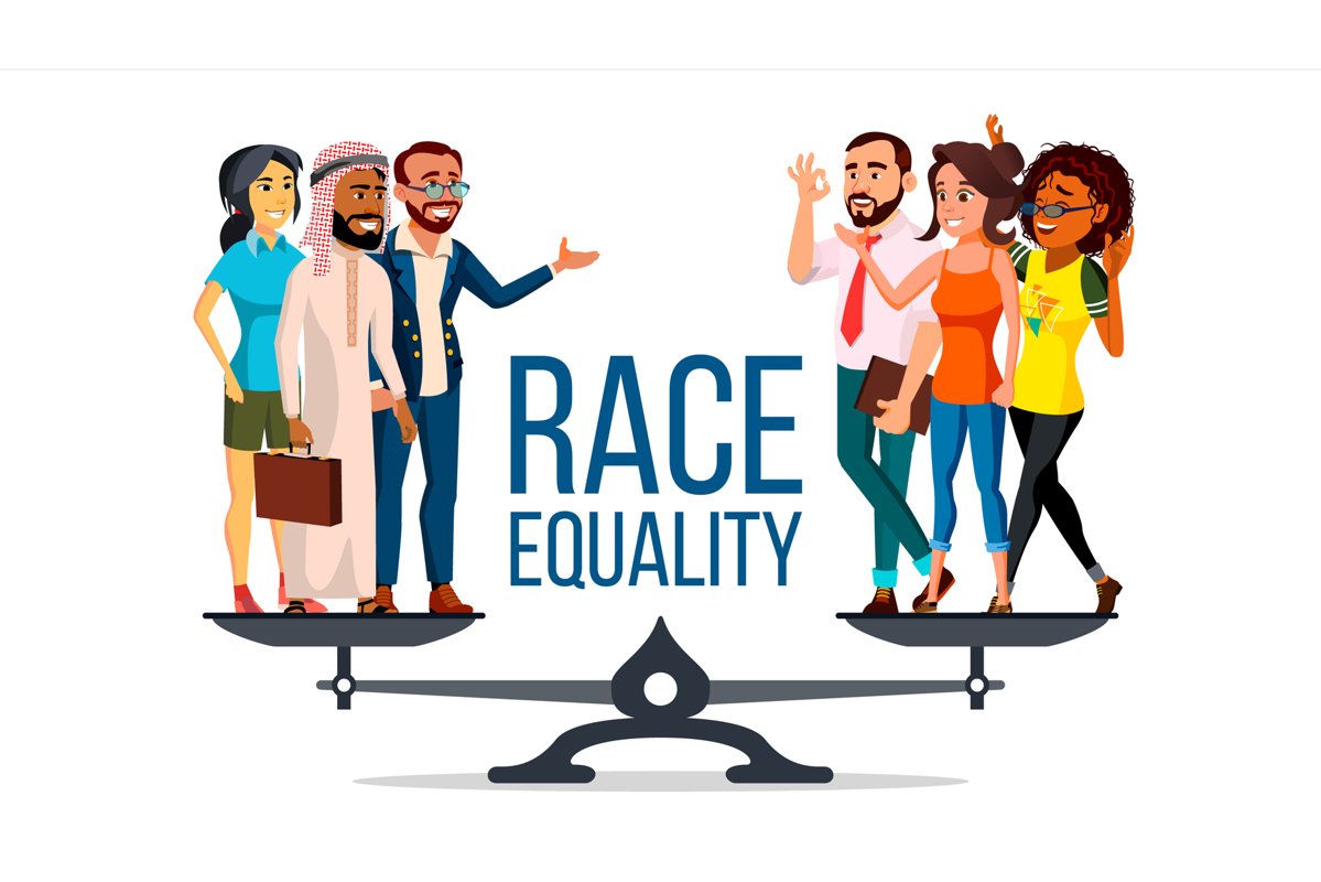 Race Equality Vector. Standing On Scales. Equal Opportunity, example image 1