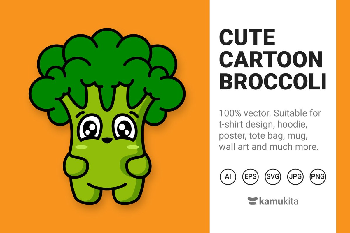 Cute Cartoon Broccoli example image 1