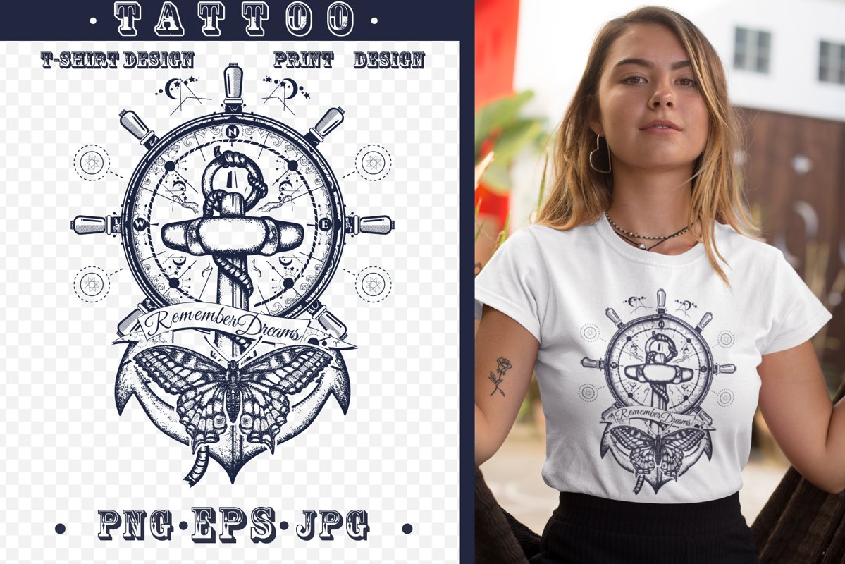 Anchor and butterfly tattoo example image 1