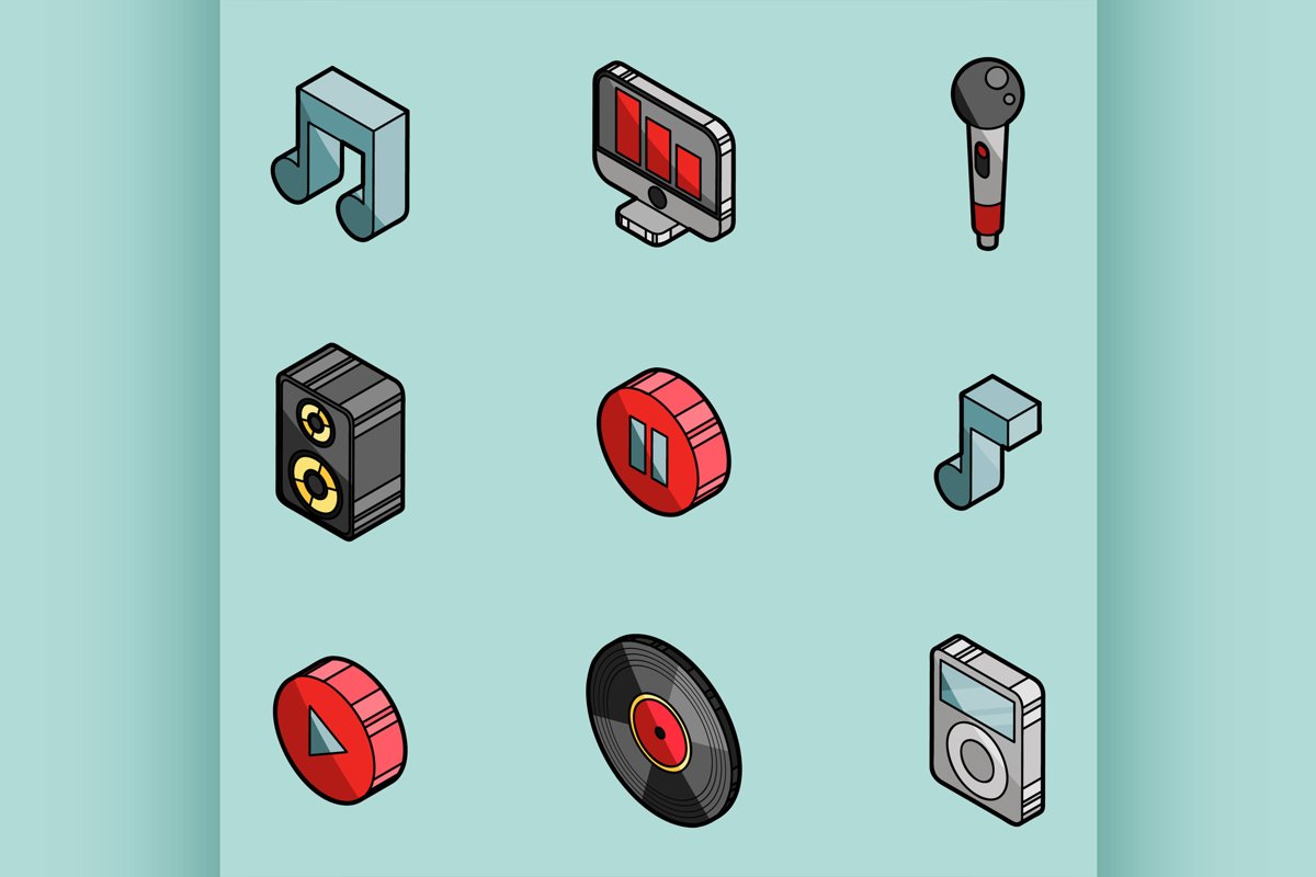 Music color outline isometric icons example image 1
