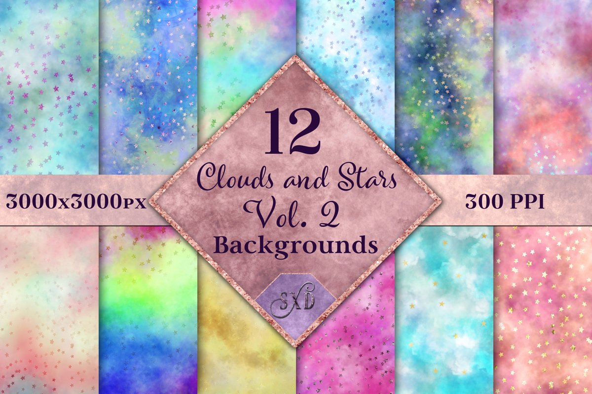 Clouds and Stars Vol. 2 Backgrounds - 12 Image Textures Set example image 1