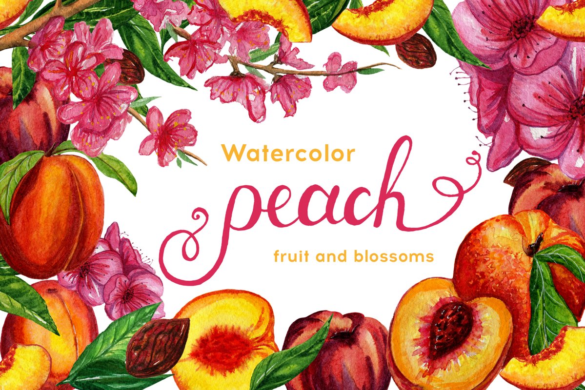 Watercolor peaches set example image 1