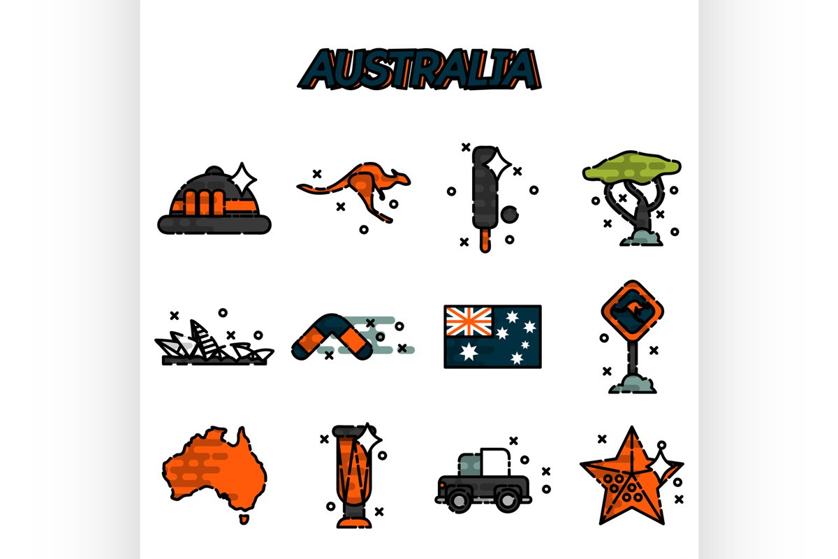 Australia flat icons set example image 1