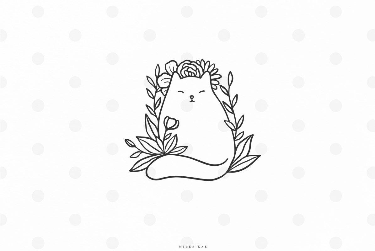 Cute cat with flowers svg cut file example image 1