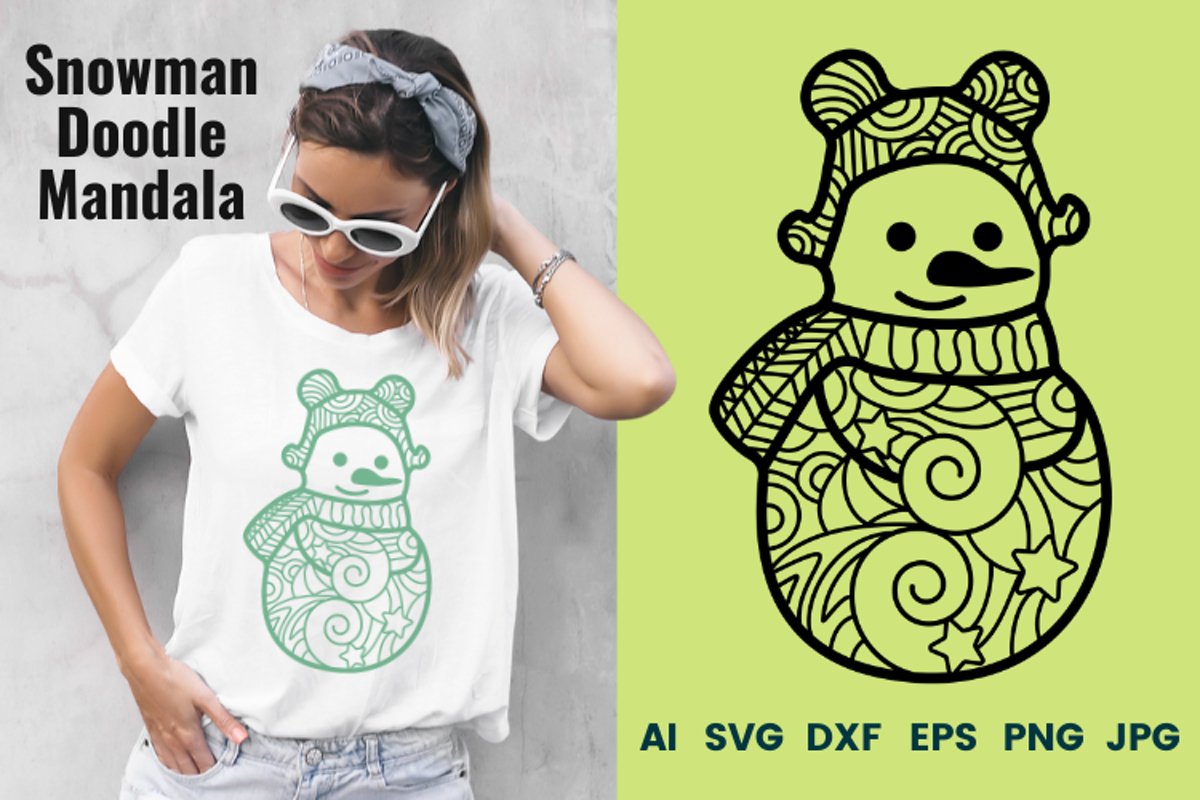 Snowman Doodle Mandala SVG example image 1