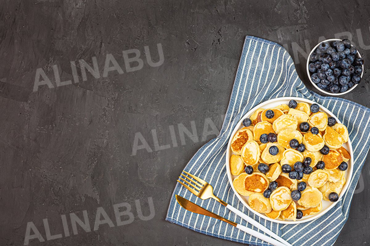Trendy home breakfast with cereal pancakes and blueberry example image 1
