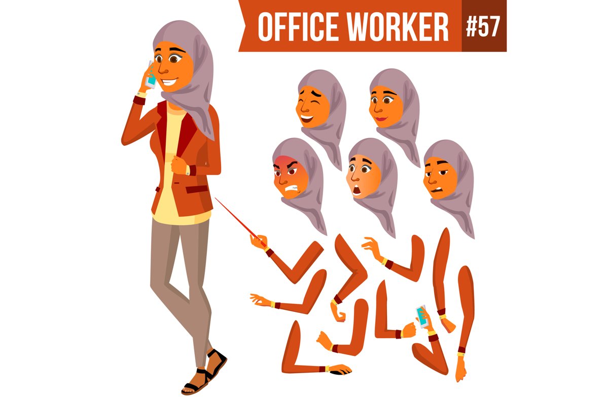 Arab Office Worker Vector. Woman. Traditional Clothes. example image 1