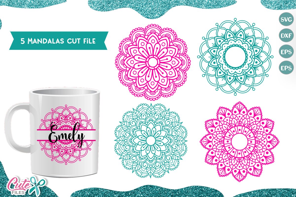 Mandala set of 5 SVG cut file for crafters example image 1