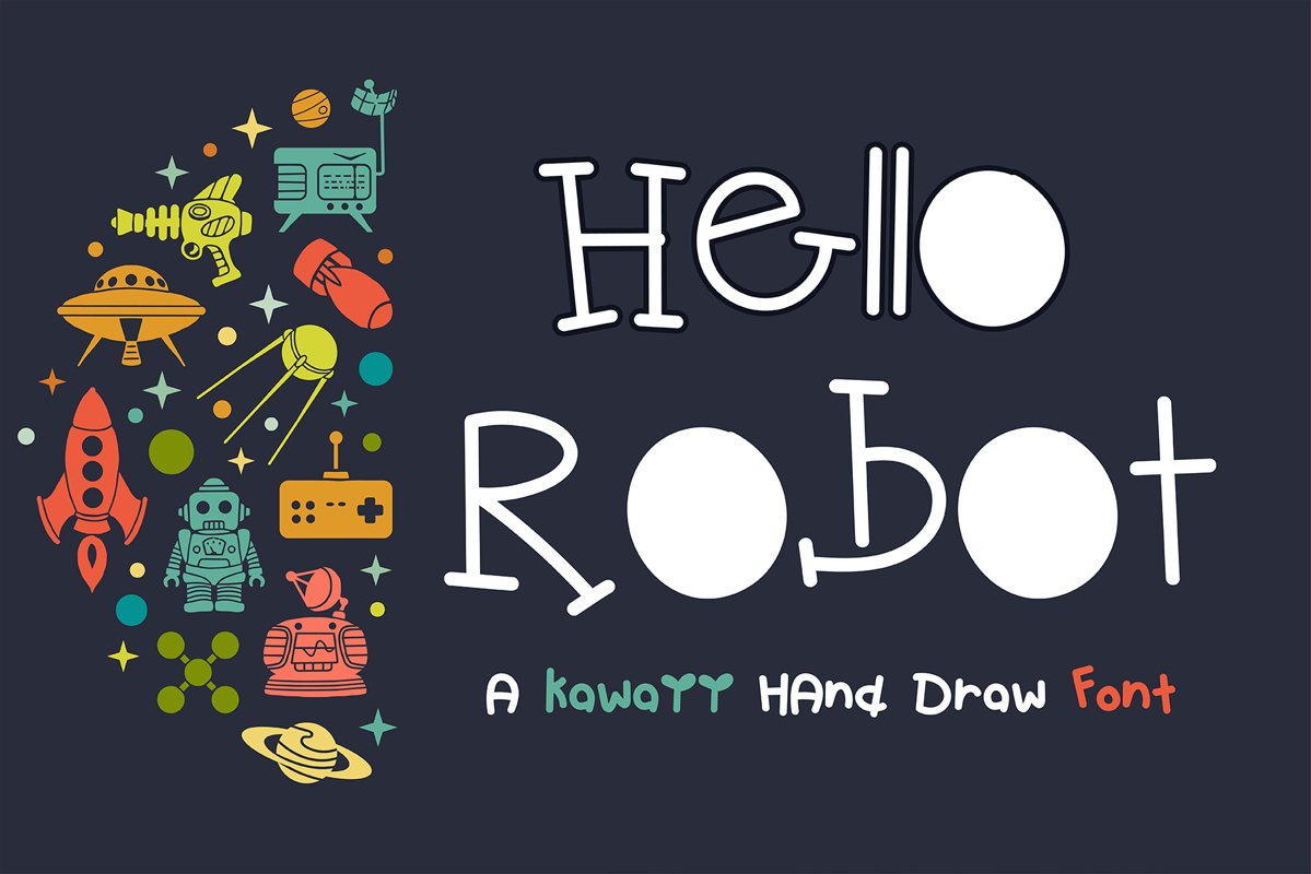 Hello Robot Handwritten- cute kid font Kawaii style! example image 1