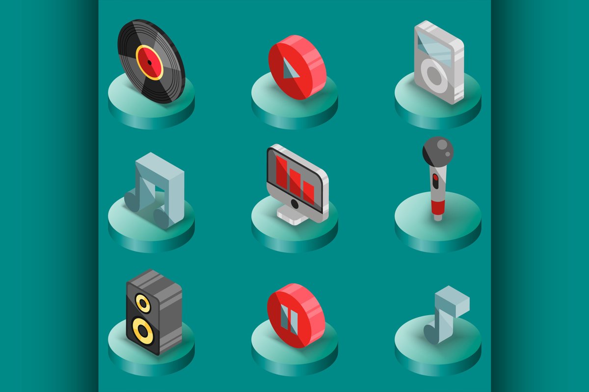 Music color isometric icons example image 1