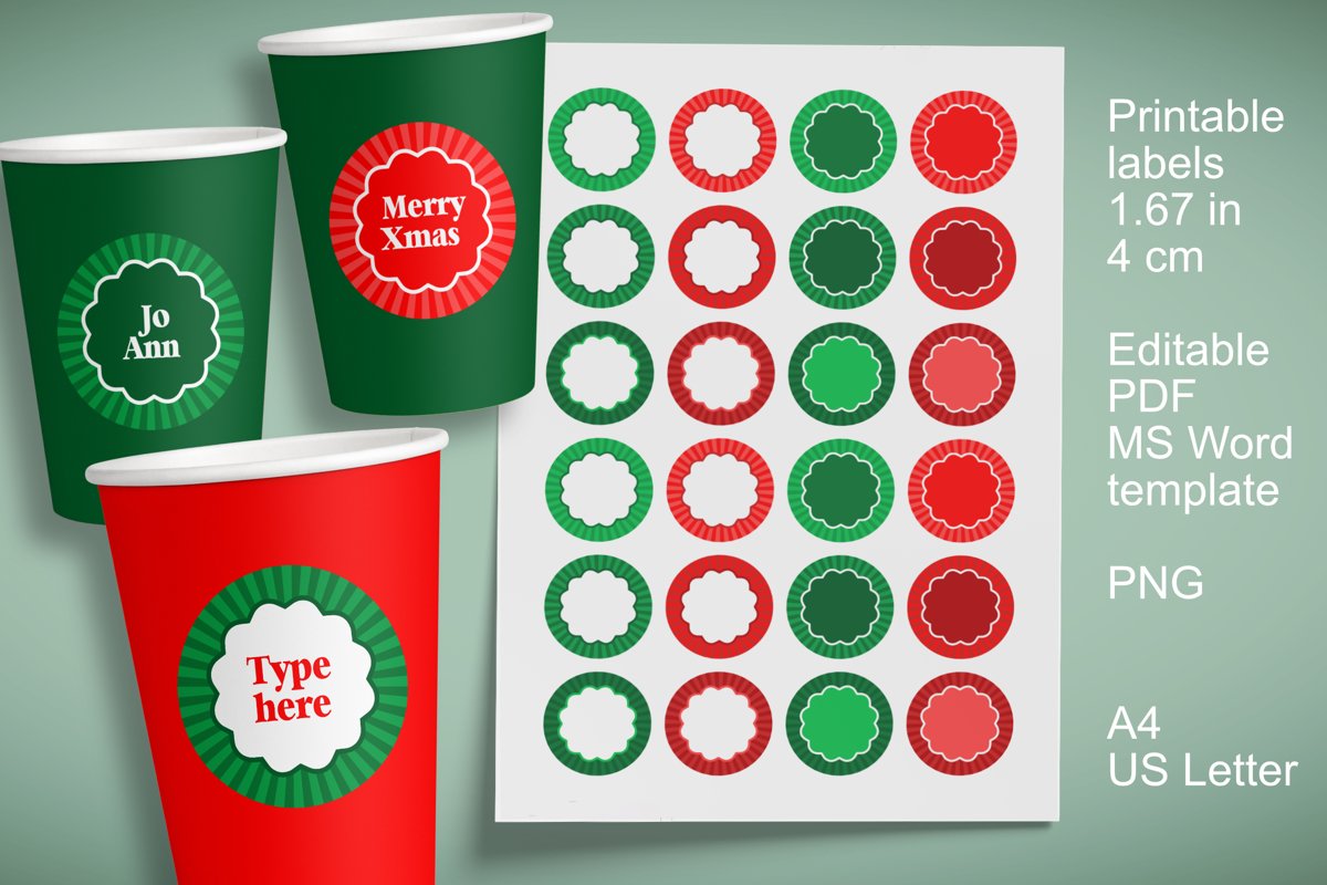 Small Christmas Labels 1.6 in, EU 4 cm for A4 and US Letter example image 1