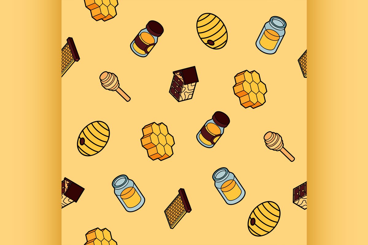 Honey flat outline isometric pattern example image 1