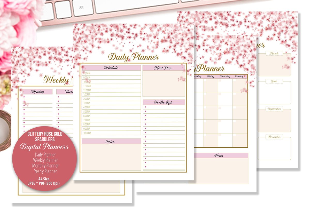 Glittery Rose Gold Sparklers Digital Planner example image 1