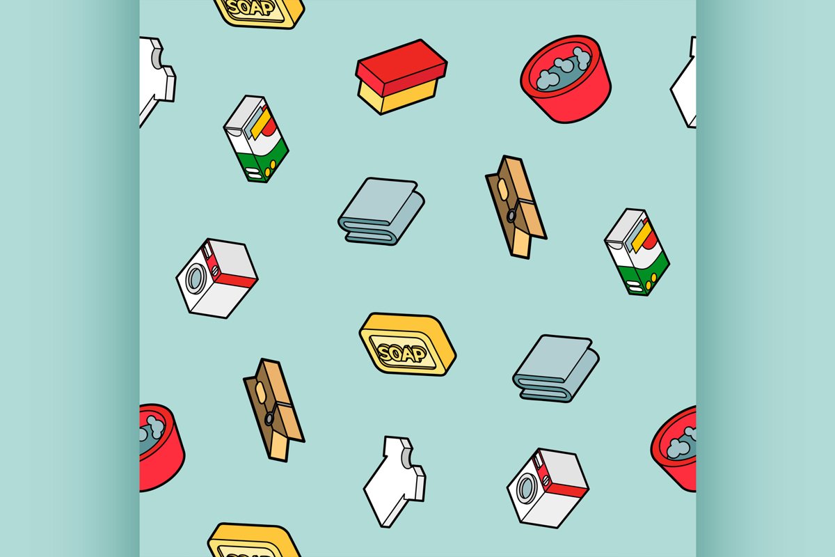 Laundry flat outline isometric pattern example image 1