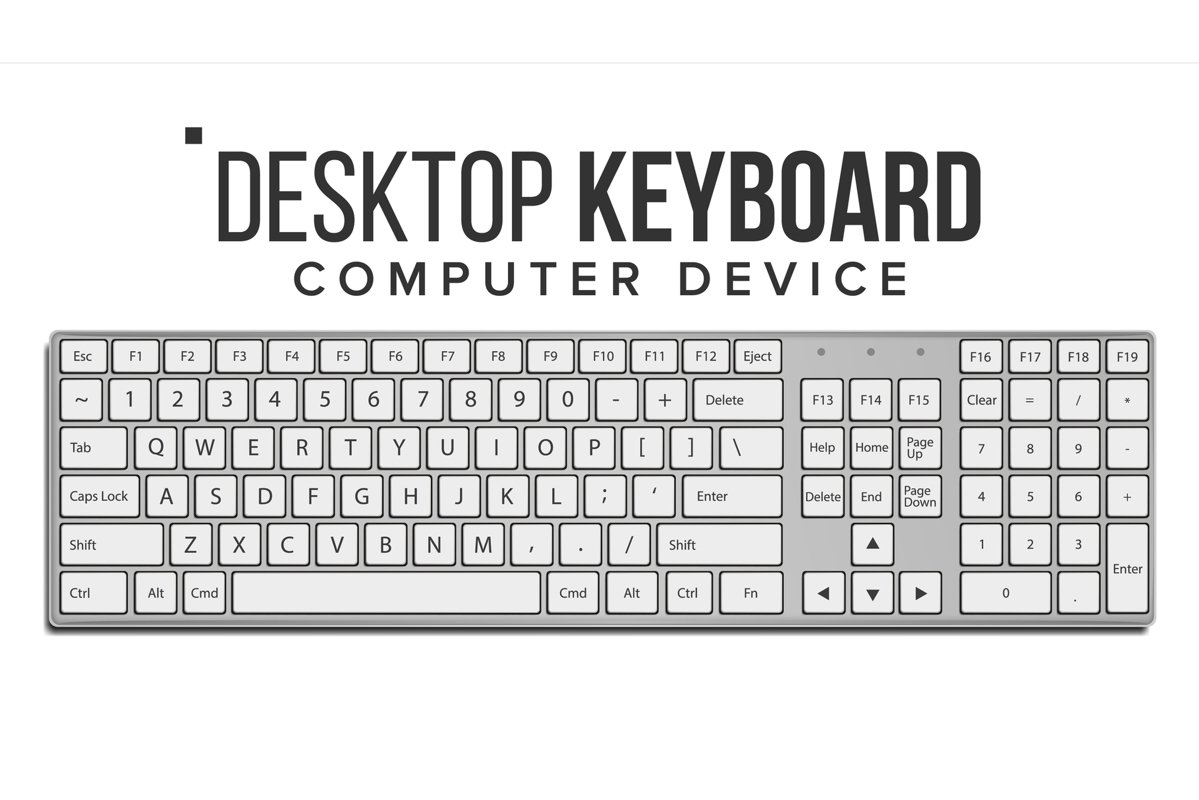 Desktop Keyboard Vector. Top View. Modern Device. QWERTY example image 1