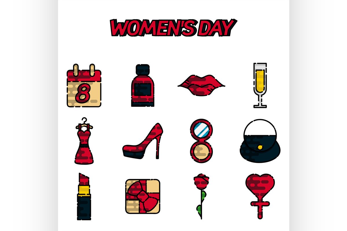 Womens day flat icons set example image 1