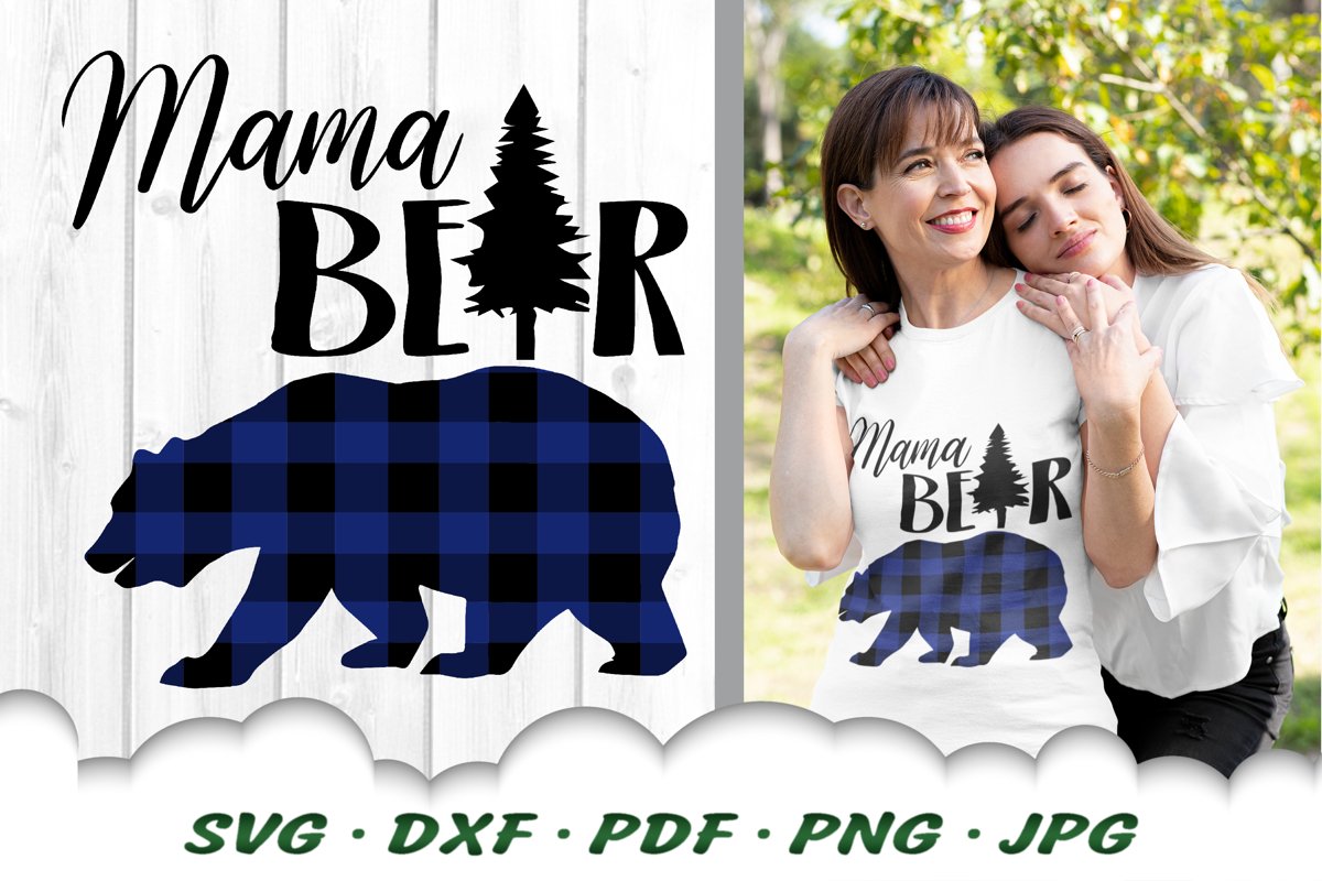 Buffalo Plaid Mama Bear SVG DXF Cut Files example image 1