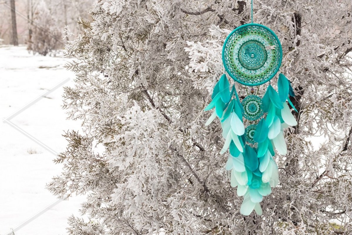 Dream catcher with feathers threads and beads rope hanging example image 1