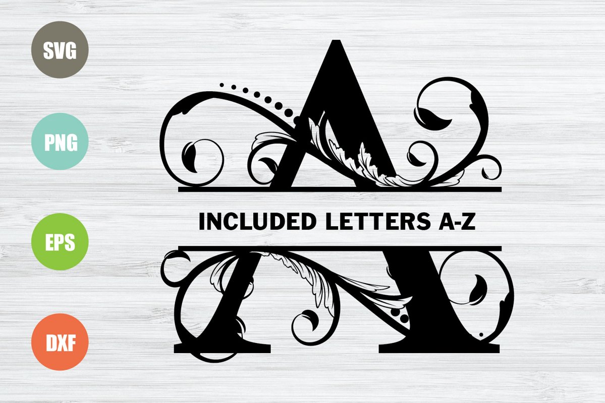 Split Monogram Letters SVG, Full Alphabet example image 1