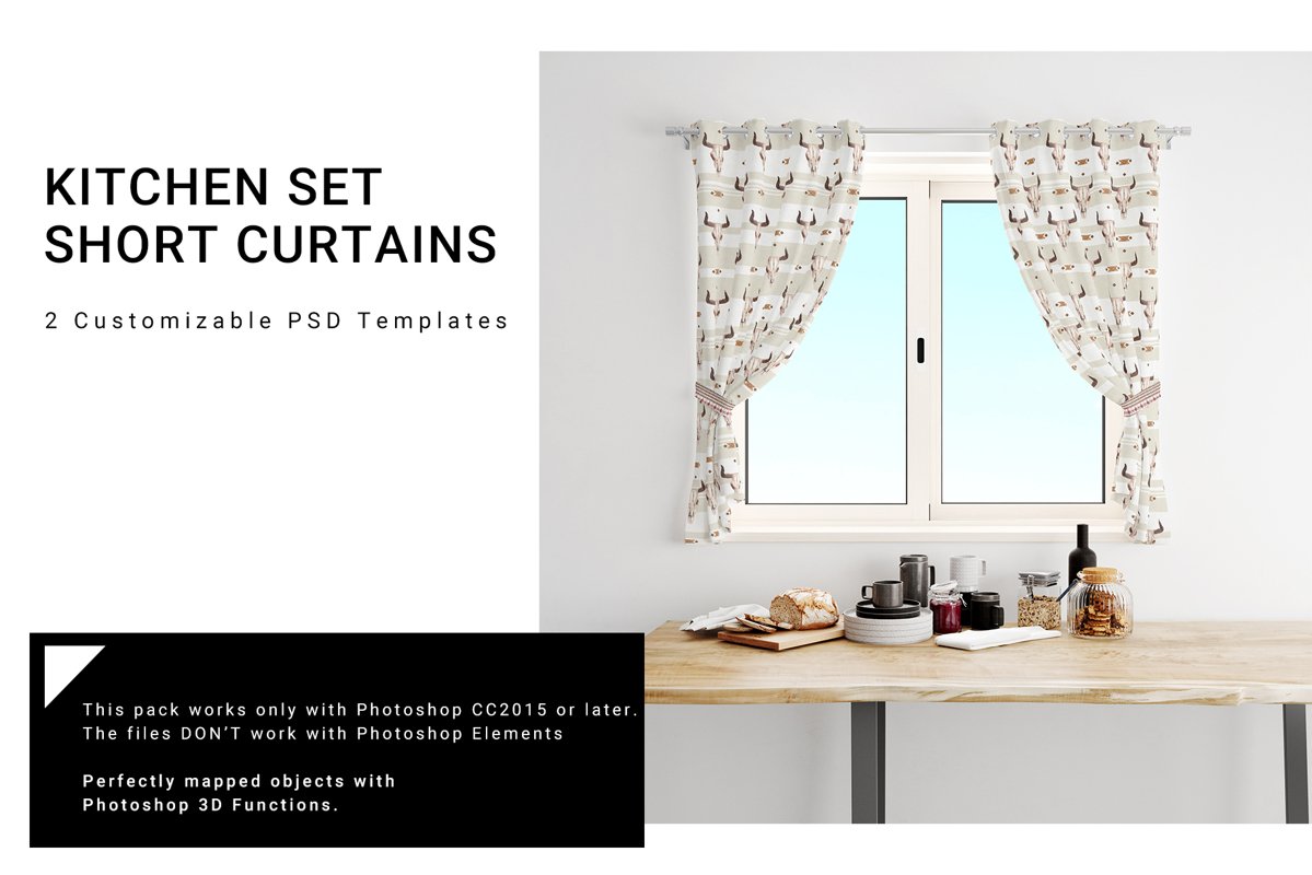 Kitchen Short Curtains Mockup Set example image 1
