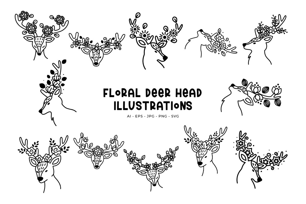 Floral Deer Head illustration example image 1