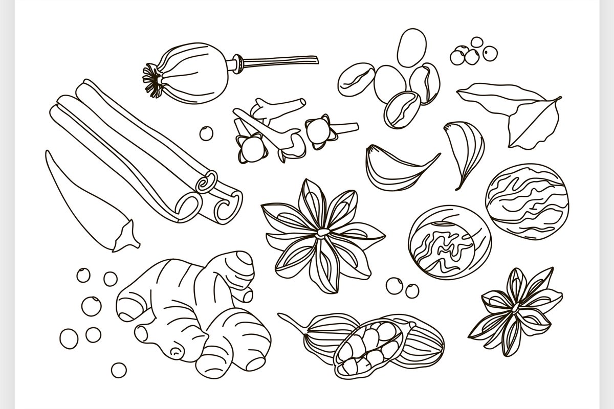 Spices, condiments and herbs decorative elements example image 1