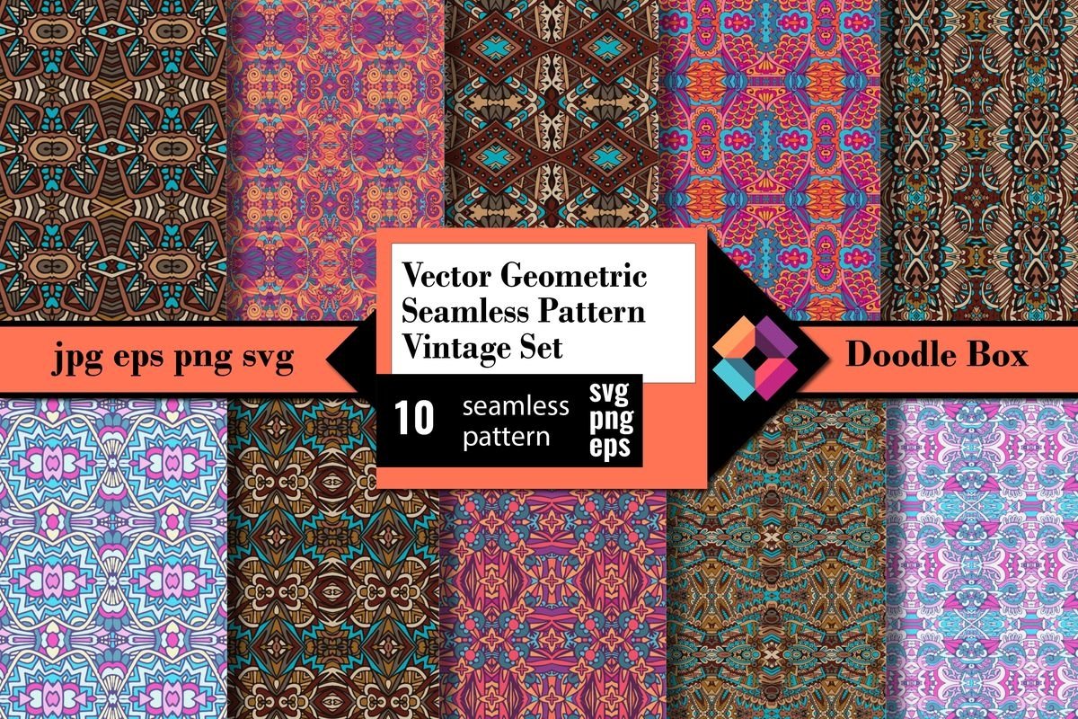 Vector Geometric Seamless Pattern Vintage set example image 1