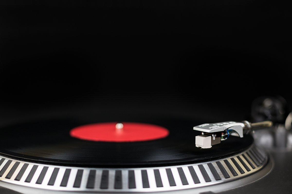 Professional party djs turntable on black background example image 1