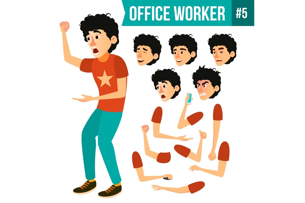 Office Worker Vector. Face Emotions example image 1
