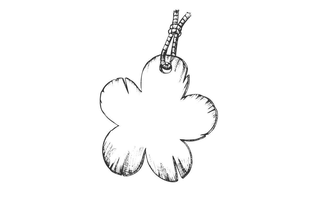 Label In Flower Form Hanging On Rope Ink Vector example image 1