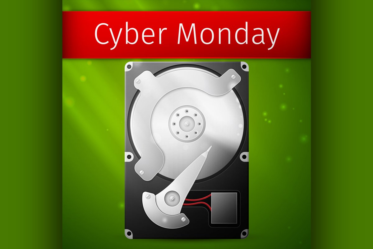 Cyber Monday Sale poster, opened hard drive disk example image 1