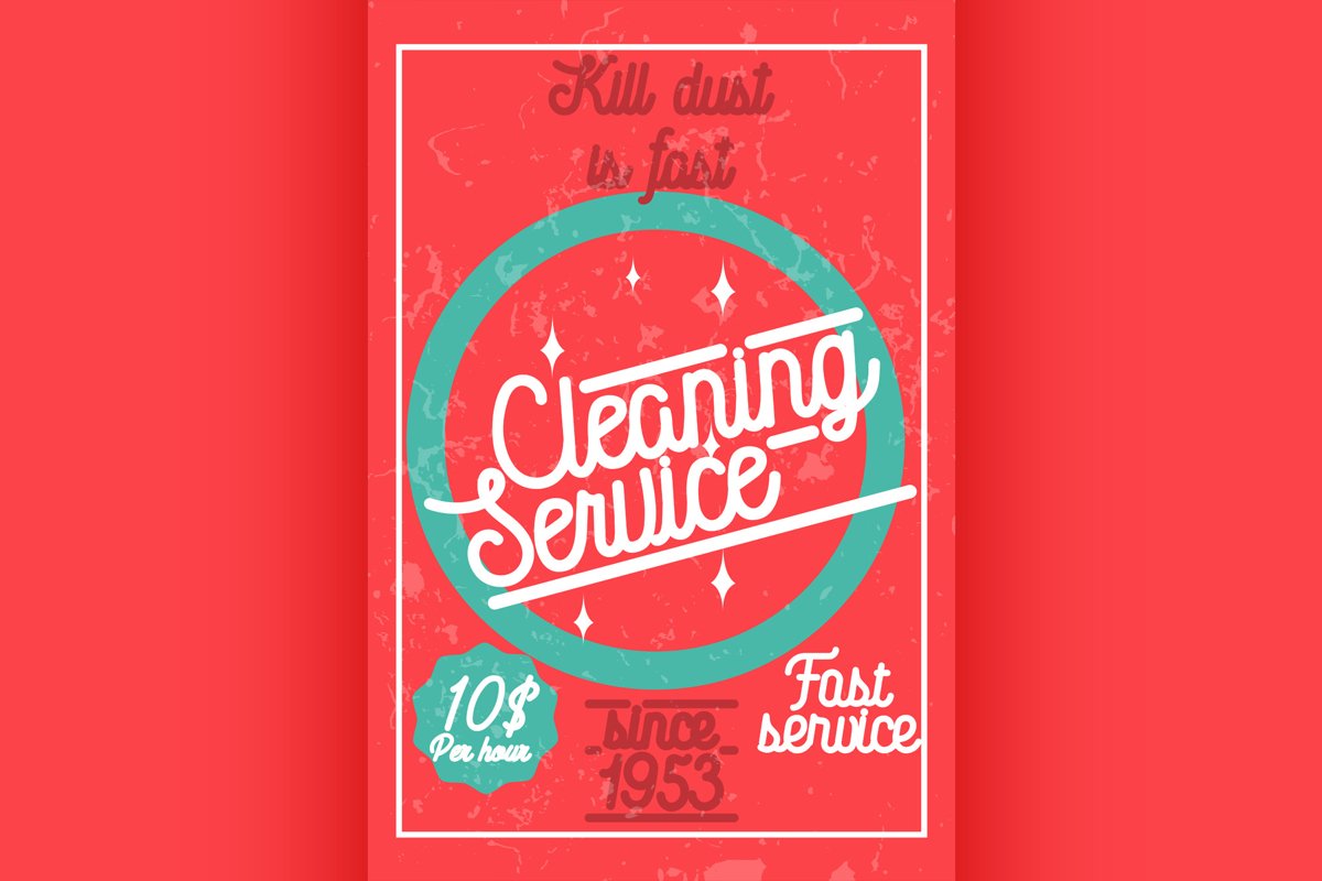 Color vintage cleaning service banner. example image 1