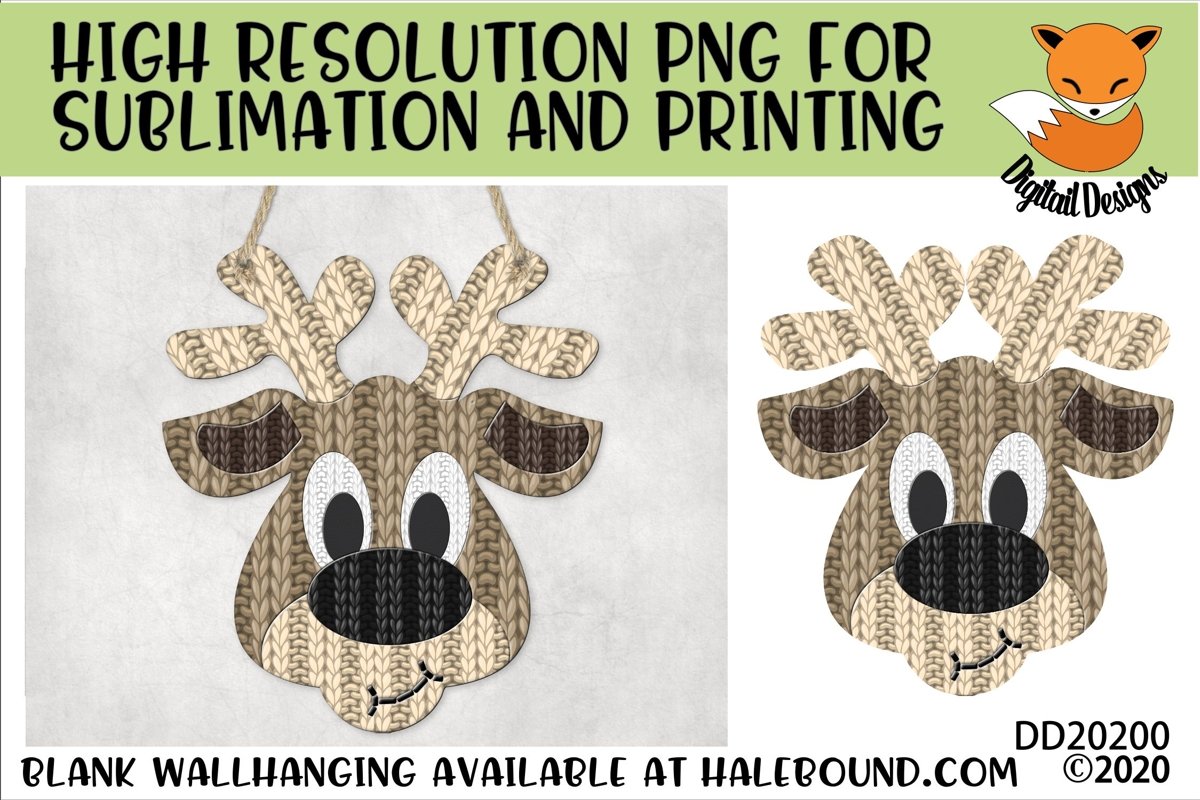 knitted Effect Reindeer Head PNG for Sublimation example image 1