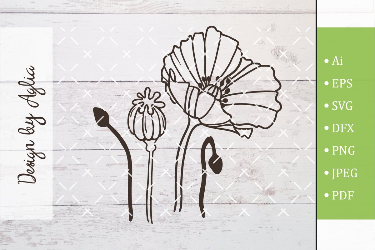 SVG flower poppy, Cut file, Line art illustration example image 1