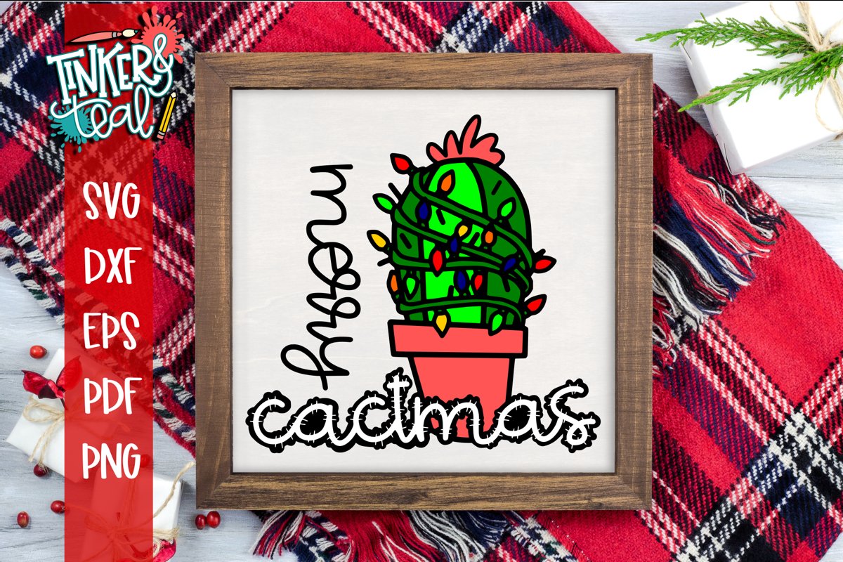 Merry Cactmas Christmas Cactus SVG example image 1
