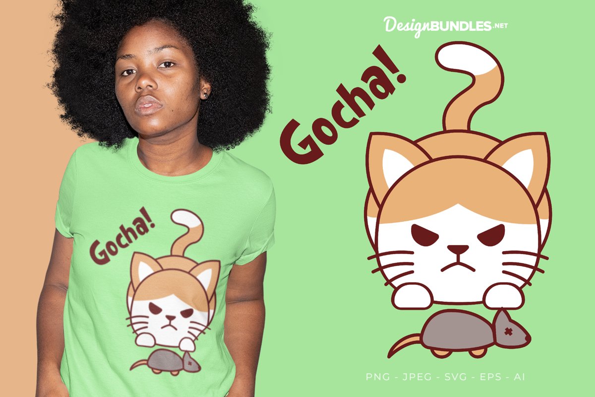 I Got You, Little Mouse! Vector Illustration For T-Shirt example image 1
