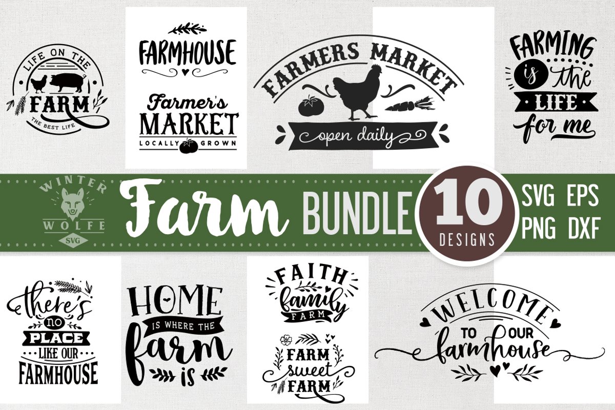 Farm Bundle 10 designs SVG EPS DXF PNG example image 1