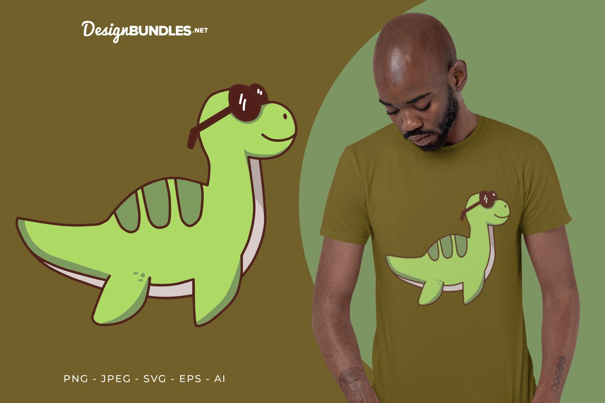 Cool Green Dino Vector Illustration For T-Shirt Design example image 1