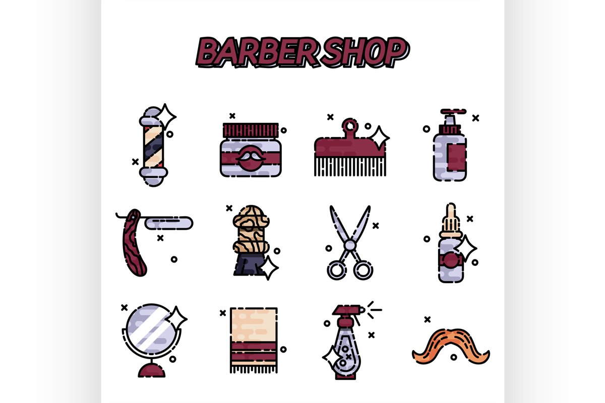 Barber shop flat icons set example image 1