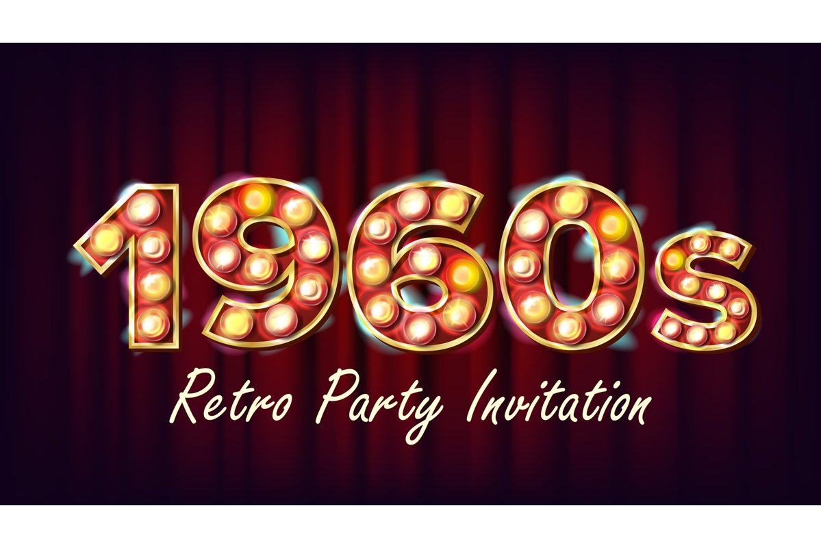 1960s Retro Party Invitation Vector. 1960 Style. Lamp Bulb. example image 1
