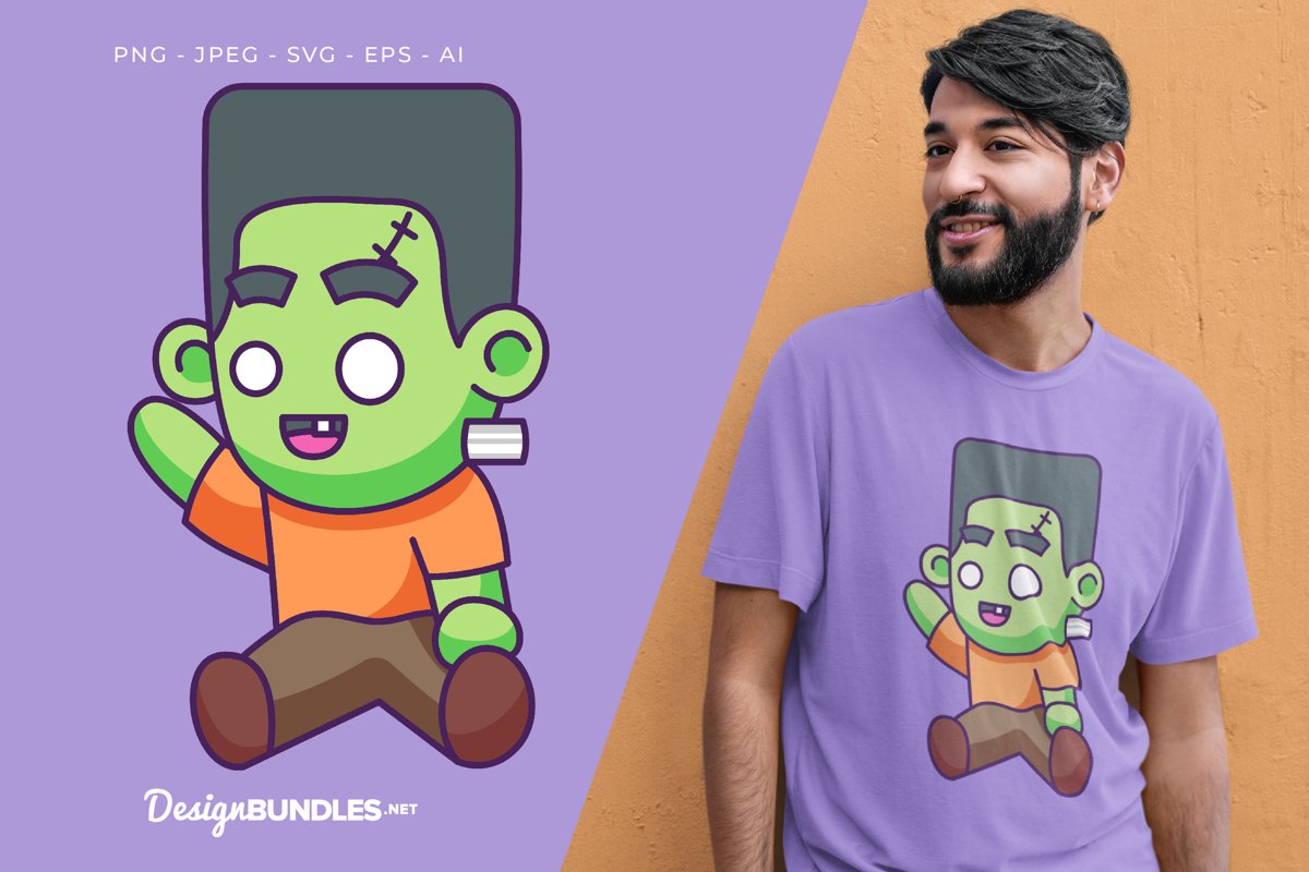 Frankenstein Says Hi Vector Illustration For T-Shirt Design example image 1